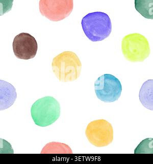 Seamless watercolor pattern with hand drawn colorful circles. Beautiful polka dots watercolour ornament for textile, wrapping paper, wallpaper, surfac Stock Photo