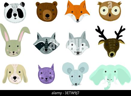 Set of cute cartoon hand drawn animals Stock Vector