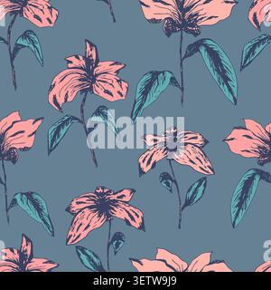 Elegant pale pattern with pink sketch flowers Stock Vector