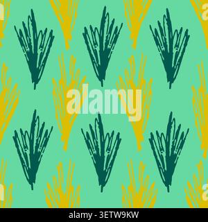 Pale pattern with abstract blue and olive grass Stock Vector
