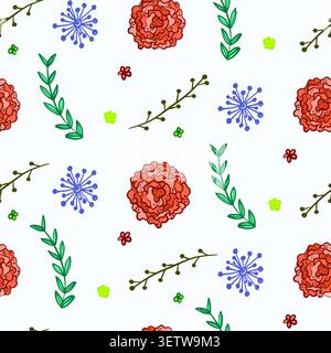 Summer pattern with orange flowers and twigs Stock Vector
