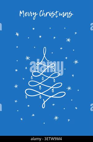 Blue doodle Merry Christmas greeting card Stock Vector