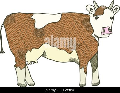 Brown outline cow illustration on white background Stock Vector