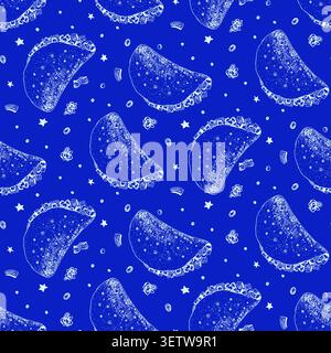 Blue pattern with outline cute sketch mexican taco Stock Vector