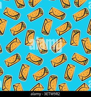 Color pattern with cute cartoon mexican burrito Stock Vector