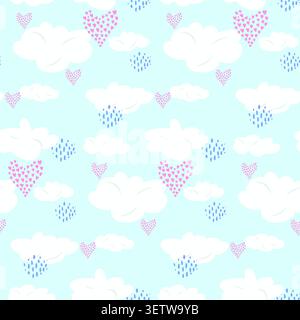 Cute seamless pattern with clouds and hearts Stock Vector