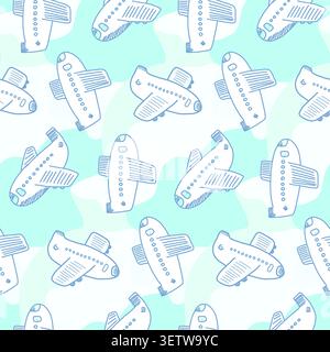 Cute childish pattern with clouds and planes Stock Vector