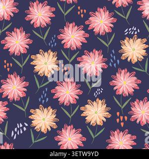 Childish pattern with orange and pink flowers Stock Vector