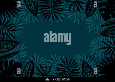 Dark aquamarine frame of tropical leaves Stock Vector