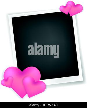 Vector realistic photo frame with hearts decor Stock Vector