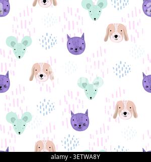 Funny pattern with cartoon cats, dogs and mice Stock Vector