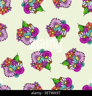 Cute doodle pattern with sketchy flowers bouquets Stock Vector