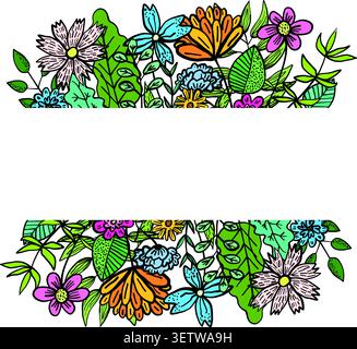 Square frame with doodle flowers and white sides Stock Vector