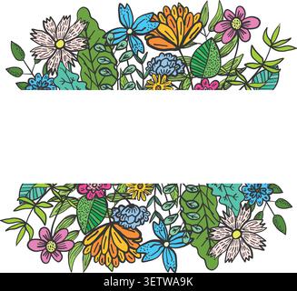 Square frame with doodle flowers and white sides Stock Vector