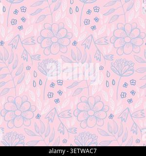 Tender pastel floral pattern with flowers and herb Stock Vector