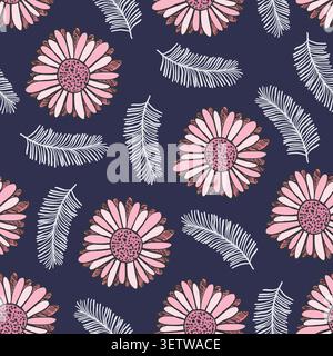 Dark floral pattern with tender flowers and leaves Stock Vector