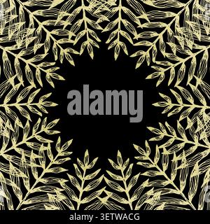 Square frame of golden tropical leaves Stock Vector