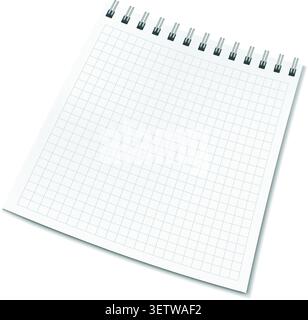 Vertical vector realistic square ruled notebook. School copybook with quad paper on metallic ring Stock Vector