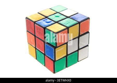 old rubic cube isolated on the white background Stock Photo