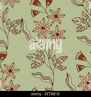Retro Star Flower Meadow Layout Stock Vector