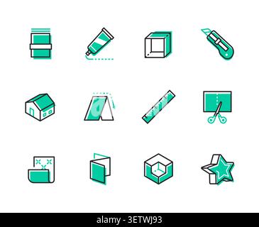 Papercraft - Modern Line Design Style Icons Set Stock Vector