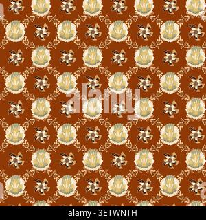 Rustic Geometric Floral Motif Grid Stock Vector