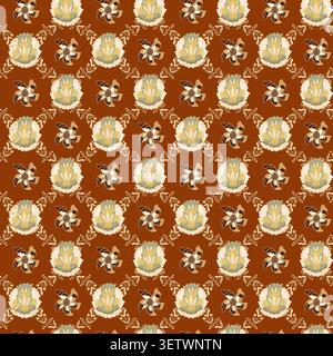 Rustic Geometric Floral Motif Grid Stock Vector