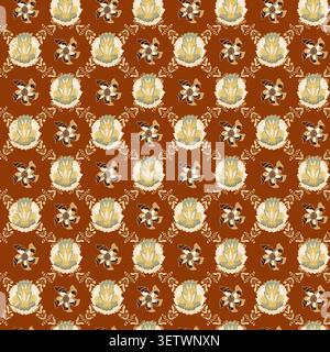 Rustic Geometric Floral Motif Grid Stock Vector