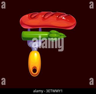 Barbecue font, BBQ cartoon letter sausage on fork Stock Vector