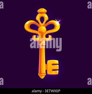 Golden key icon for cartoon game UI or bonus award Stock Vector