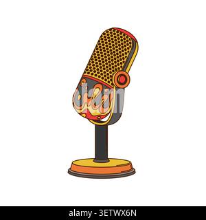 Cartoon groovy microphone, music sound instrument Stock Vector