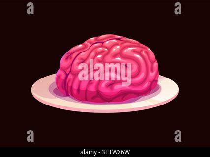 Halloween brain dish on plate, horror game asset Stock Vector