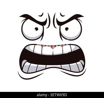 Angry wrathy cartoon face emotion, grumpy yelling Stock Vector