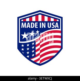Made in USA badge shield with American flag stars Stock Vector