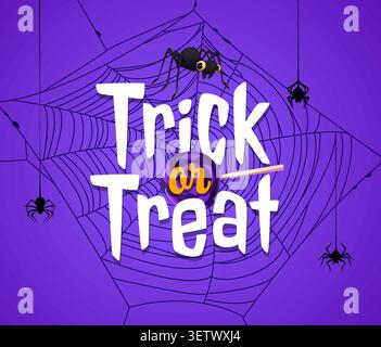 Halloween trick or treat banner with funny spiders Stock Vector