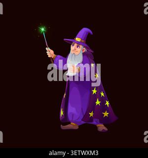 Halloween character, funny wizard with magic wand Stock Vector
