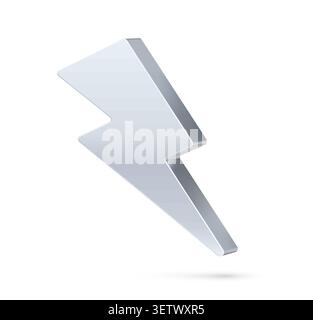 Lightning or 3D thunder bolt icon of silver metal Stock Vector
