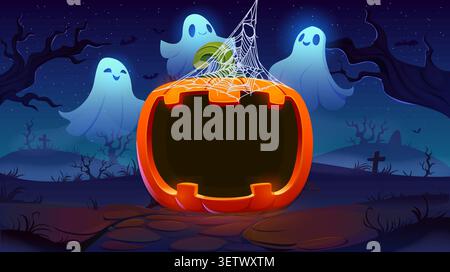 Halloween photo frame of carved pumpkin monster Stock Vector