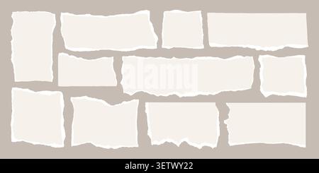 Ripped paper pieces with jagged edges form striking design element vector illustration set. Stock Vector