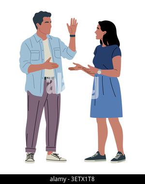 Two people converse in a casual, friendly pose Stock Vector