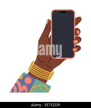 Hand holds phone with colorful, traditional design Stock Vector