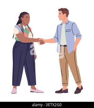 Two people shake hands warmly, showing respect Stock Vector