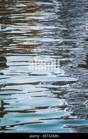 Abstract view of shimmering light reflections on the rippling surface of the Seine River. Stock Photo