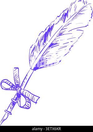 Purple Quill Pen with Ribbon Illustration Stock Vector