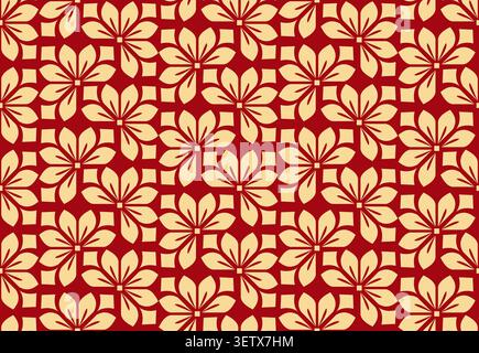 Flower geometric pattern. Seamless vector background. Gold and red ornament. Ornament for fabric, wallpaper, packaging, Decorative print Stock Vector