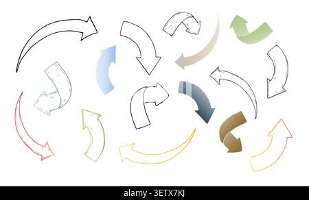 Vector Arrow symbols. Graphic hand drawn recycling sign illustration isolated on background. Zero waste, sustainable living concept. For designer, Eco Stock Vector