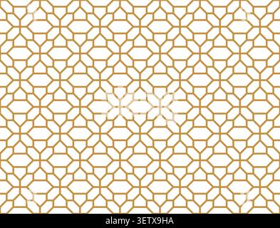 Abstract geometry pattern in Arabian style. Seamless vector background. White and gold graphic ornament. Simple lattice graphic design Stock Vector