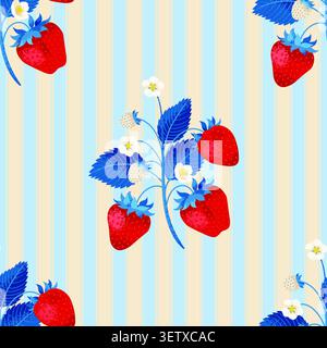 Strawberry bundle on striped background. Cute Vector Seamless Pattern. Stock Vector
