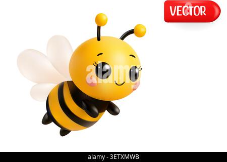 Cute 3d honey bee cartoon character with wings and a cheerful expression Stock Vector