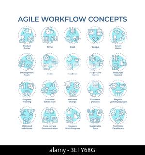 Agile workflow soft blue concept icons Stock Vector